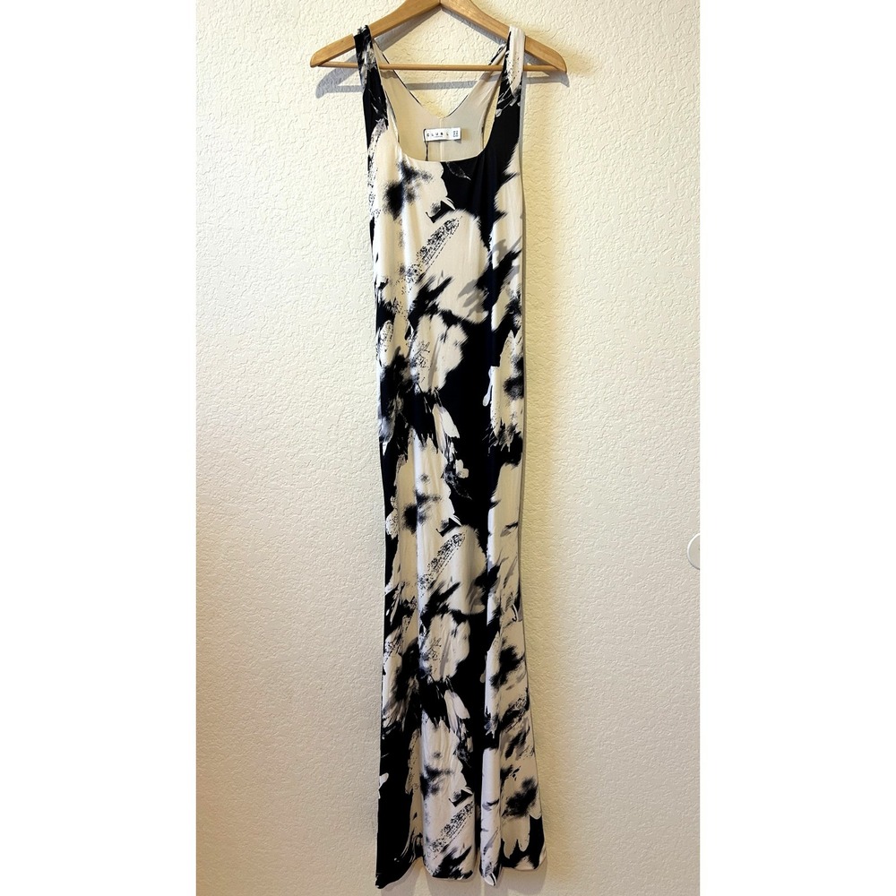 Club L London Floral Maxi Dress Sz 8 Stretch Black & White Modern Feminine NWOT
